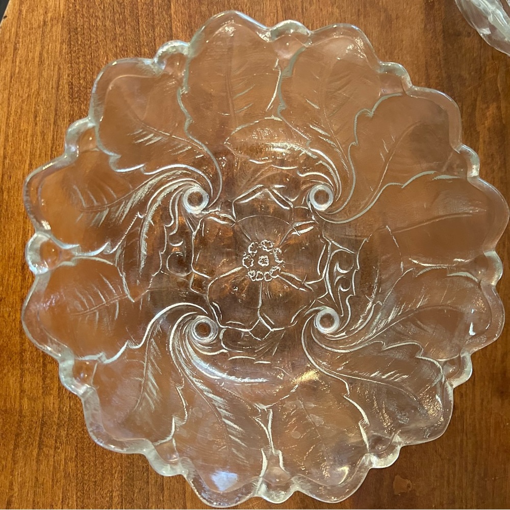 2 Indiana Glass Company 9” bowls.  Wild Rose Pattern.